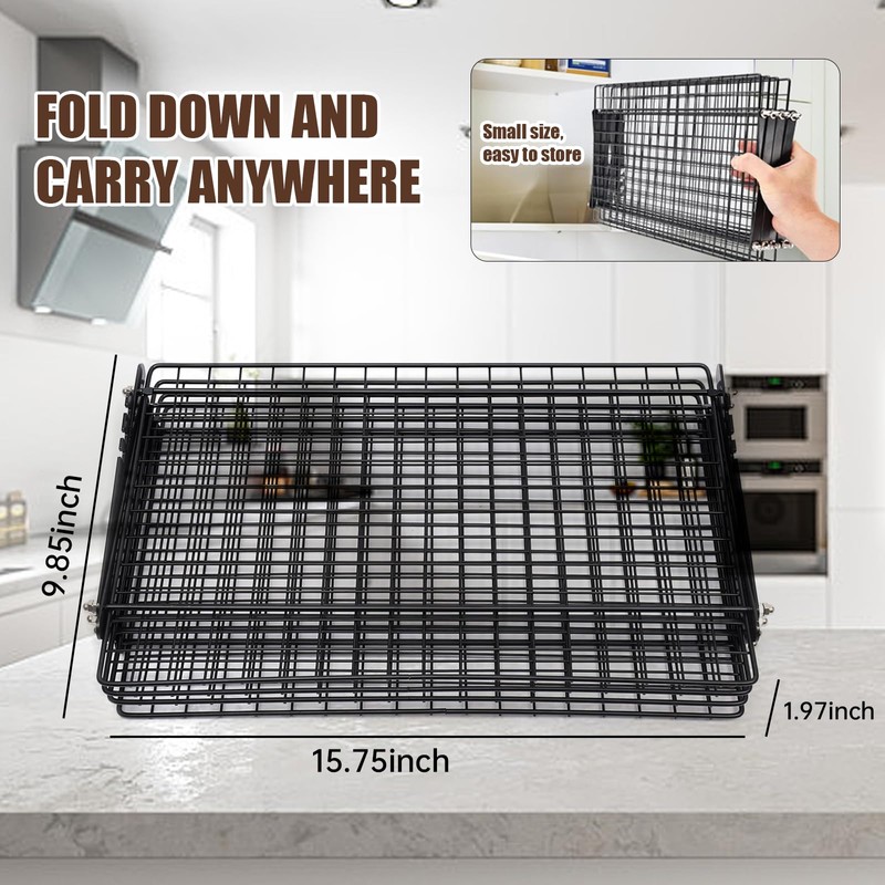 4-Tier Collapsible Cooling Rack – 16" x 10" Adjustable Stackable