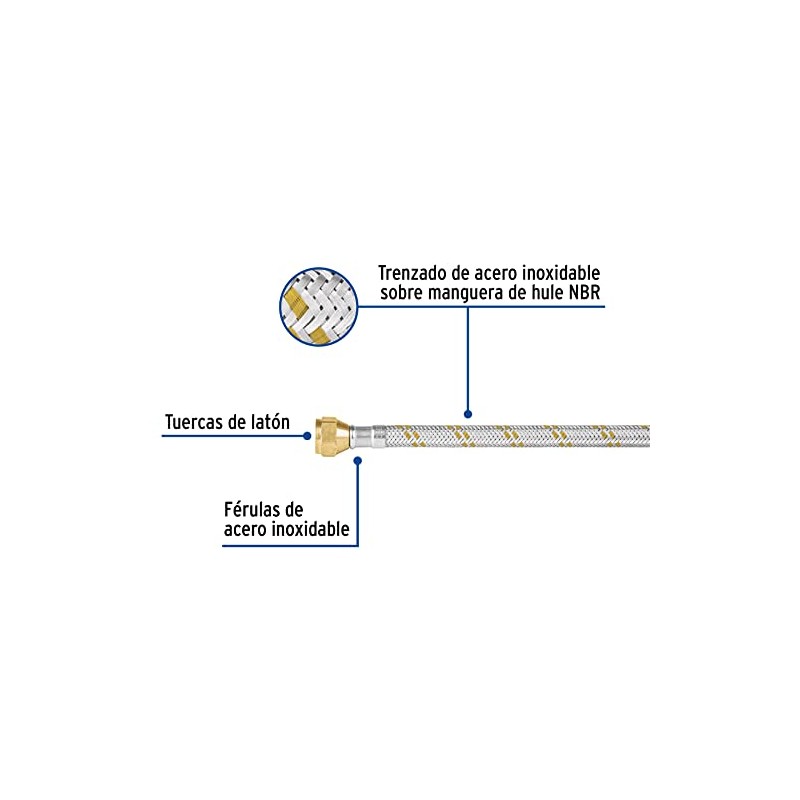 Foset FGA-40X, Manguera flexible de 400cm para gas, trenzado de