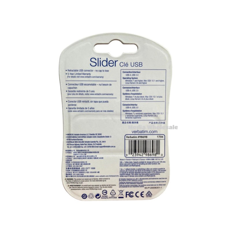 Verbatim 10PK USB 64GB Slider Flash Drive 2.0 Black Memory