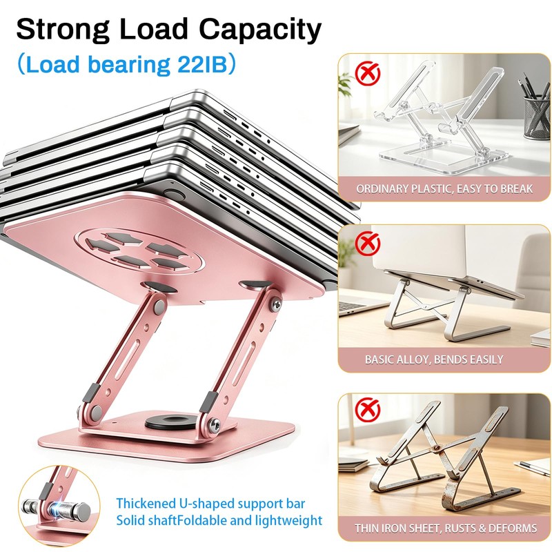 360°Rotating Laptop Stand, Ergonomic Adjustable Foldable Notebook Riser, Metal Computer