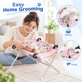 Pet Grooming Hammock Stand for Bathing & Drying – Foldable Mesh Restraint Rack for Small Dogs and Cats