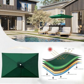 GLDDFDG Outdoor Patio Umbrella Replacement Canopy 6 Ribs, 6.5X10 Ft Rectangular Patio Umbrellas Replacement Canopy for Market Table Parasol Top Cover - Heavy Duty Polyester Fabric (Canopy Only),Green