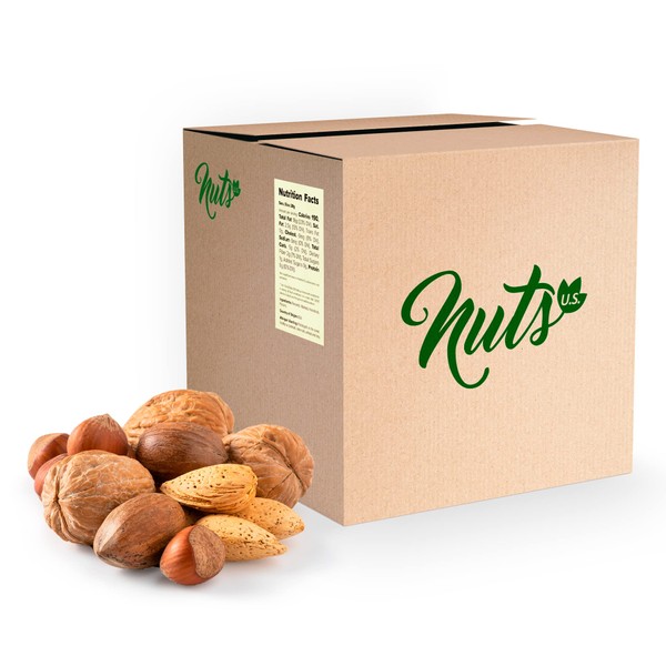NUTS U.S. – Mixed Nuts In Shell (Almonds, Walnuts, Hazelnuts, Pecans) | No Added Colors and No Artificial Flavors | Fresh Buttery Taste and Raw! (12 LBS)