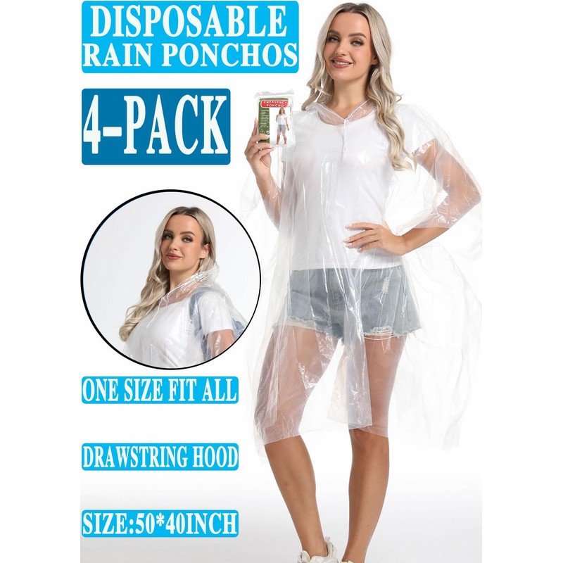 HOOMBOOM Disposable Adults Clear Rain Ponchos,Emergency Transparent Waterproof Raincoats Outdoor