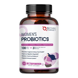 NATURE TARGET NATURE TARGET Probiotics for Women, 100 Billion CFUs Probiotic with Digestive Enzymes & Prebiotics, Vaginal Probiotics with Cranberry for Urinary Tract Health, pH Balance, 180 Veggie Capsules