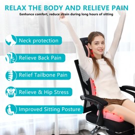 FLORICH 3 PCS Seat Cushion for Carseat Lumbar Support Pillow Car Neck Headrest Pillows Memory Foam Seat Pads Pressure Relief Back Cushion for Office Chair(Pink)