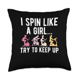 I Spin Like A Girl Try To Keep Up Spin Cycle Bike Throw Pillow