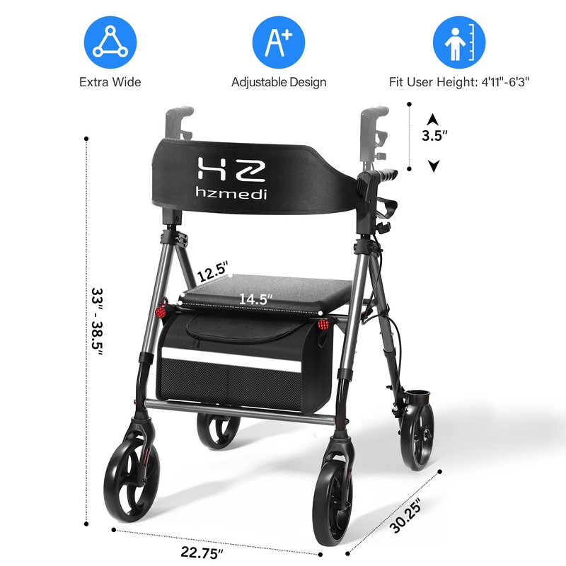Walkers for Seniors with Seat, 8" Big Wheels Folding Adult