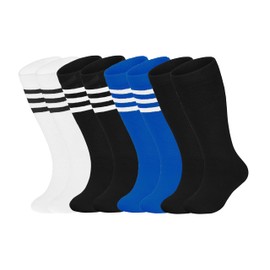 YMYDYFC Toddler Soccer Boys Girls Athletic Knee High Youth Baseball Softball Socks 4 Pack 3-6 Years White/Sapphire Blue/Black Stripe/Pure Black