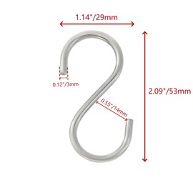 12 Pcs Small S Hooks for Hanging Heavy Duty,2 Inch Small Thick S Hooks for Hammocks, Plants, Chain Hardware, Bird Feeders, Garden Tools, Pots, Pans, Stainless Steel Silver