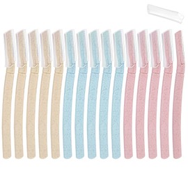 Guduling 15pcs Eyebrow Shaver, Wheat Straw Micro Blades for Facial Hair for Women, Dermaplane Razors for Shaving and Gentle Exfoliation (Pink, Beige and Green)