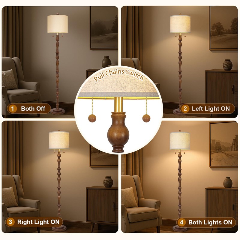 65.5" Natural Real Wood Floor Lamp with S Cluster Pull