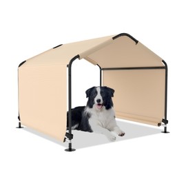 Dog Shade Shelter, Outdoor Dog Tent for Large Medium Dogs Waterproof & Anti-UV Dog Awing Breathable Pet Canopy Tent Indoor Pet House for Dogs Cats Small Animals Livestock (Khaki, 51“ x 46" x 40")