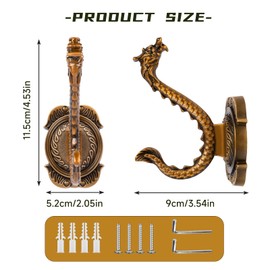Xbpeuy 2pcs Vintage Dragon Wall Hooks, Heavy Duty Dragon Shape Hooks Decorative Coat Hook Double Hook for Wall Hanging Coats Towels Keys Robes Jacket