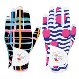 Golf Gloves Women Right Handed Golfer Left Hand Fingerless with Ball Marker Value 2 Pack, Premium Stylish Glove for Ladies Enhance Your Swing with Comfort and Style (Colorful Stripes, Medium, Left)