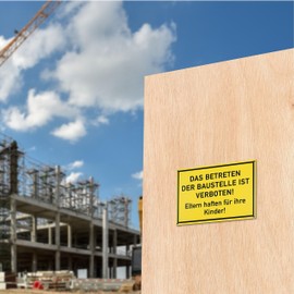 Sign "Das Betreten der Baustelle ist verboten", Pack of 2, 30 x 20 cm, 1 mm Thick PVC Sign with Drill Holes, Sign for Construction Site for Construction Fence, Parents Liability for Their Children
