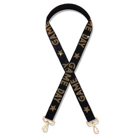NVENF Beaded Game Day Purse Strap Replacement Black Gold Football Clear Bag Strap Accessories Game Day Outfits (Gold Black)