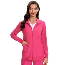 COZYFIT Scrub Jackets for Woman, Zip Front Nurse Jacket, 4-Way Stretch Fabric - Hot Pink, M