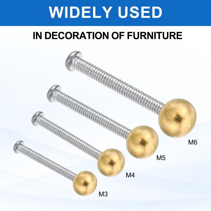 PATIKIL M4x10mm Thread Cap Nuts Knob, 4pcs Brass Ball Lamp