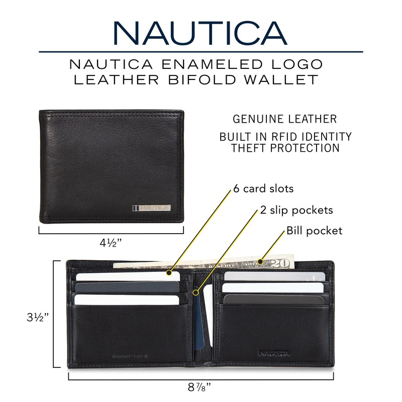 Nautica Men's Classic Leather Bifold RFID Wallet (Available in Smooth
