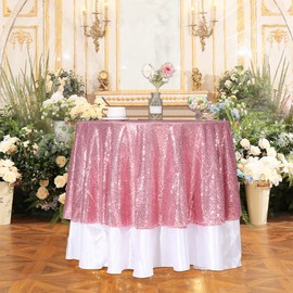 PartyDelight Sequin Tablecloth, Christmas Tree Skirt, Round, 50", Fuchsia Pink