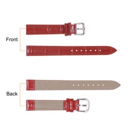 sourcing map Leather Watch Band 15mm Embossed Pattern Cowhide Watch Strap Replacement with Spring Bars for Women, Red
