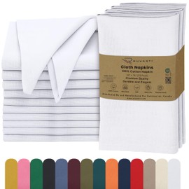Ruvanti Cloth Napkins Set of 12, 18x18 Inches, Napkins Cloth Washable, Soft & ‎Absorbent 100% Cotton Napkins, Perfect for Wedding, Christmas Napkins, ‎Thanksgiving Napkins, Dinner Napkins - White