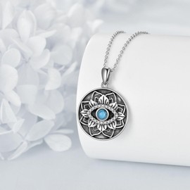 VONALA Lotus Evil Eye Necklace 925 Sterling Silver Lotus Flower Pendant Necklace Greek Evil Eye Jewellery for Women Girls