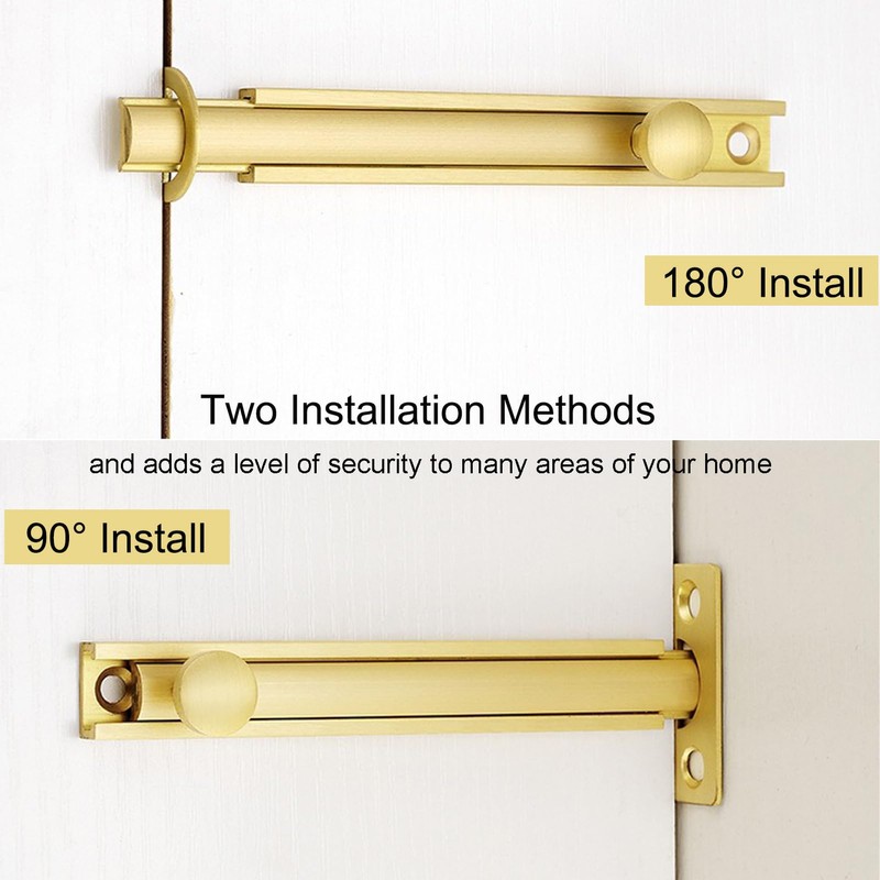 Solid Brass Surface Bolt, Heavy Duty Concealed Slide Surface Door