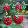 Betsey Johnson Red Rhinestone STRAWBERRY Fruit Green Enamel Leaf Betsey