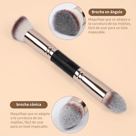 Maange 12pcs Brochas Maquillaje Doble Punta Esponjas Pulir Líquidos Cremas Polvos Difuminar Contornear Rostro Oro Negro