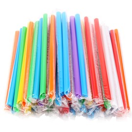Jumbo Smoothie Straws, Chetexus 200pcs Colorful Smoothie Straws Plastic Disposable Wide-mouthed Milkshake Straws, Individually Wrapped Straws (0.43" Diameter and 9.4" Long)
