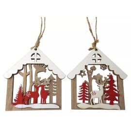 Unbranded Wood Ornaments House Deer Pine Tree Snowflake 3D Christmas Gift Stocking Stuffer