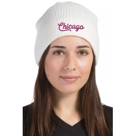 Peerless Embroidery Chicago Cuffed Ribbed Beanie Hat White