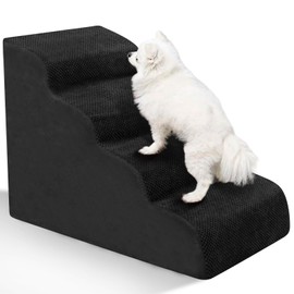 Dog Stairs for Small Dogs - High Density Foam Pet Steps, Extra Wide Dog Ramp with Non-Slip Bottom for High Beds, Couch and Sofa, Best for Dogs Injured, Older Doggy Cats, 4 Steps, Black