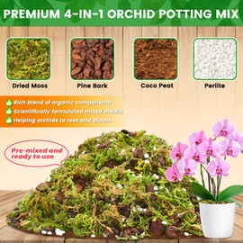 Legigo 4 QT Orchid Potting Mix- Natural Orchid Soil Mix for Repotting with Moss, Pine Bark, Coco Peat and Perlite, Enhanced Drainage Orchid Bark Potting Mix Repotting Kit for Indoor Plant Growth