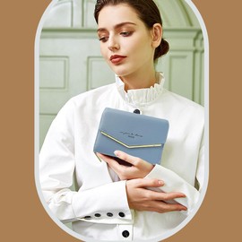 HNOOM Women's Small Purse, PU Leather Purse with Zip, Coin Compartment, Mini Wallet, Credit Card Holder with 9 Card Slots, Gifts for Women, blue, Modern