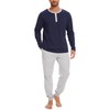 Navisting Men's Long Sleeve Pajama Set with Henley Neckline 100% Cotton Soft and Comfortable Nightwear 2-Piece Lounge Set L Navy Blue and Grey