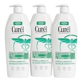 Curél Fragrance Free Body Lotion, Unscented Dry Skin Moisturizer for Sensitive Skin, with Advanced Ceramide Complex, Repairs Moisture Barrier, 13 Ounce (Pack of 3)
