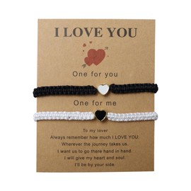 Namvo 2pcs Heart Shape Beaded Matching Bracelets Black And White Beaded Bracelets Adjustable Couple Bracelet Set Suitable For Couples And Friendship Friends Women And Girls