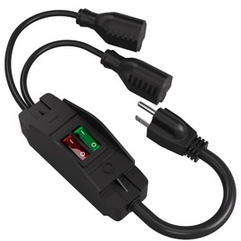 STARELO 2-Way 3 Prong Extension Cord with ON/OFF switch,3 Prong,Y-Splitter, Pimary 14AWG 15A/125V and secondary 18AWG 10A/125V with one NEMA 5-15P Plug and Two NEMA 5-15R Receptacles. (1.6FT,BLACK)