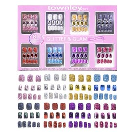 Townley Girl 96 piezas Glitter-Glamup & Metallic Press-On Nails Set para niños con prepegamento Kit de puntas de uñas acrílicas de cobertura completa, ideal para regalos