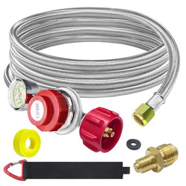 5 FT Propane Hose with Regulator for propane tank, 0-30PSI Adjustable High Pressure Propane Regulator with Gauge
