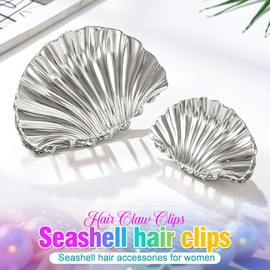 BARTOSI Big Seashell Hair Clips Gold Shell Hair Claw Clips Hair Accessories for Women and Girls （Pack of 2) (Silver, One Size)