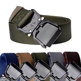 IMKRC Men’s Tactical Belt 1.5" Military Belts Heavy Duty Nylon Work Belts with Quick Release Metal Buckle Work Belt for Outdoor, Hiking, Rigger (Army Green, Large-51'')