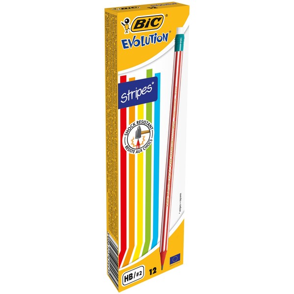 BIC Evolution 646 HB Pencil with Eraser (Pack of 12 in Assorted Colours