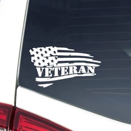 Tattered Flag USA Veteran Sticker, Vinyl Decal, Custom for U.S. Army Navy Air Force Marine Corps U.S.M.C. Veteran, Car Truck Window Motorcycle Laptop Home Decoration