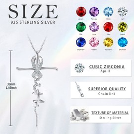 TwoAnts Cross Necklace Women's 925 Sterling Silver Faith Chain Birthstone Pendant Necklace Amulet Christian Gifts Jewellery for Women Girls, Sterling Silver, Cubic Zirconia