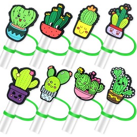 8Pcs Cactus Straw Toppers for Tumbles, 10mm Straw Cover Caps Compatible with 30&40 Oz Tumbler with Handle, Drinking Straw Covers Cap for Tumbles Cups Accessories (Cactus)