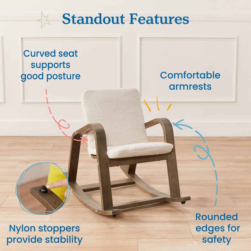 ECR4Kids Bentwood Rocking Chair with Cushion, Kids Furniture, Grey Wash